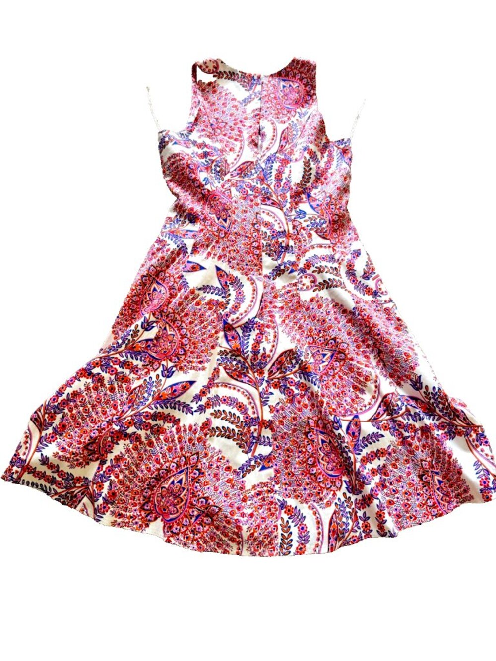 Maggy London Dress Size 8 Fit & Flare Sleeveless High Neck Paisley Pink Blue